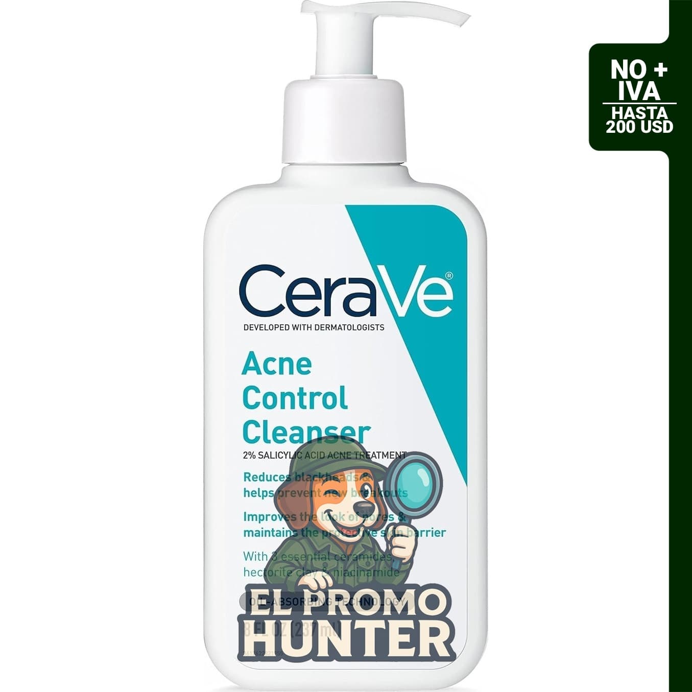 Limpiador facial de ácido salicílico con arcilla purificadora, niacinamida y ceramidas, 8 oz (227 g).