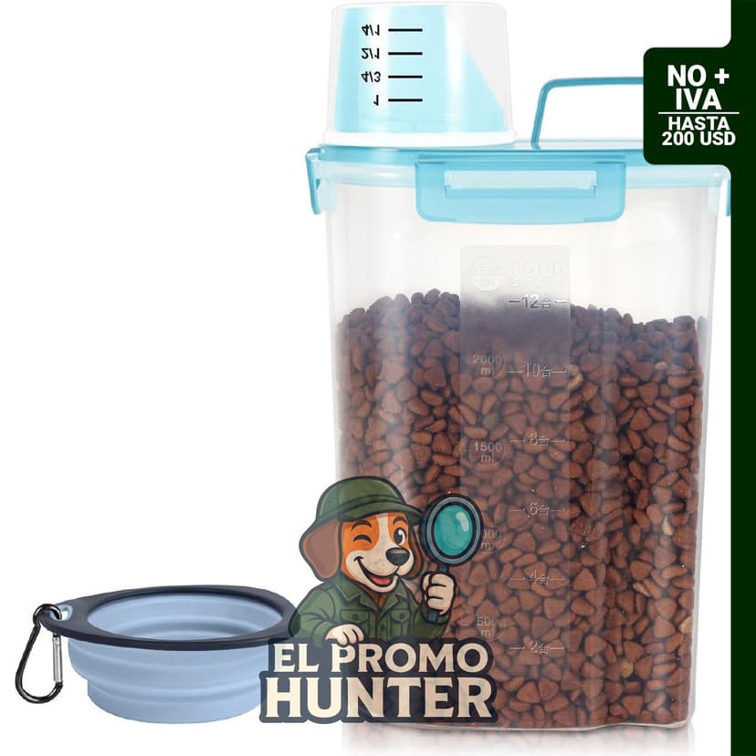 Contenedor de almacenamiento de alimentos para perros y gatos de 3 L con cuenco plegable.