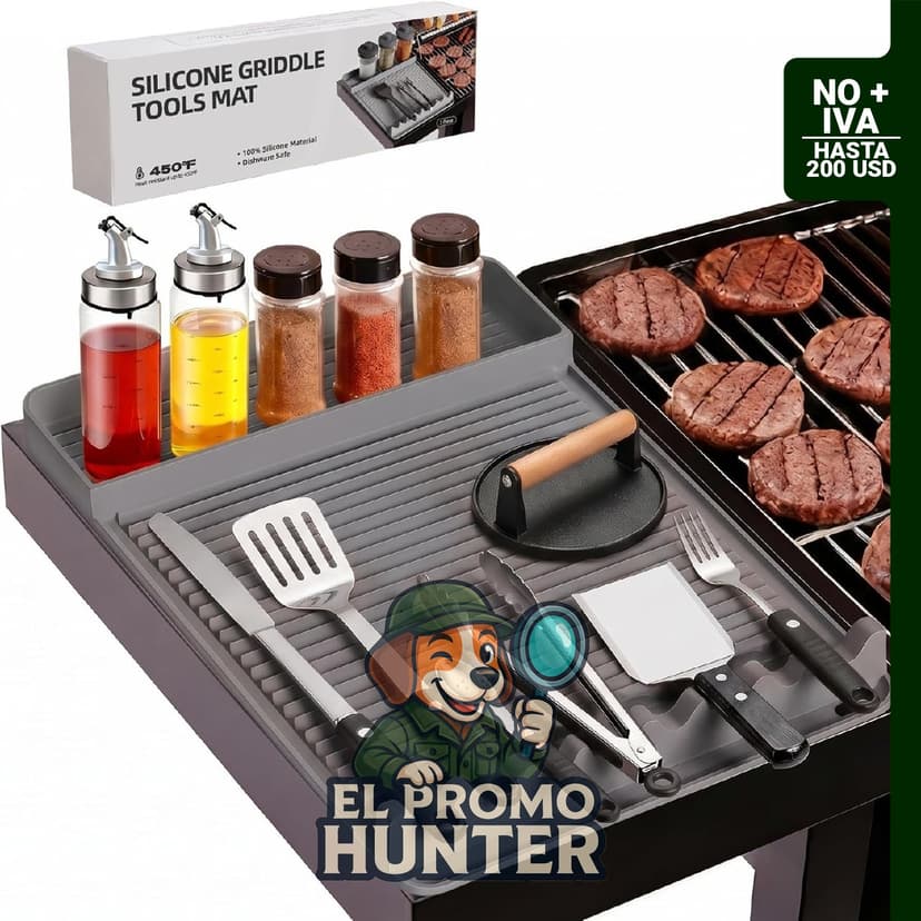 Tapete de silicona para parrillas, resistente al calor hasta 232 °C, antideslizante y atrapador de grasa.