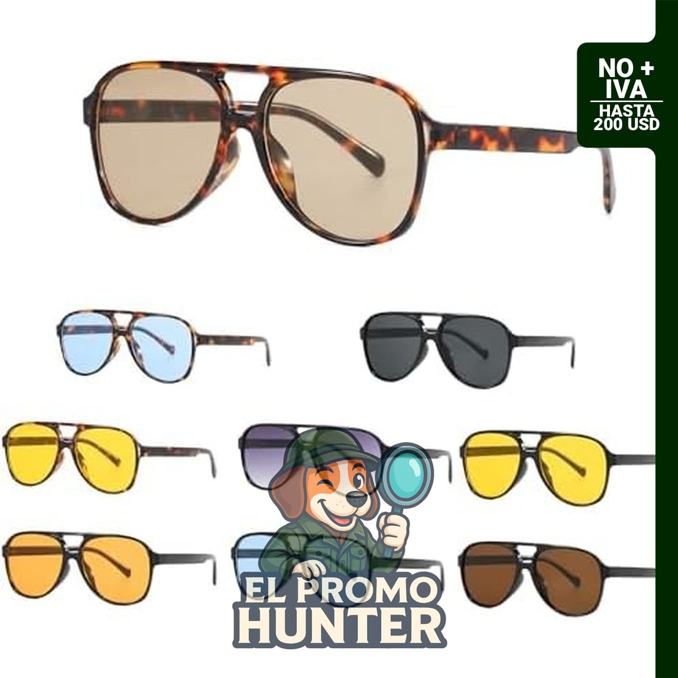 Paquete de 9 gafas de sol estilo aviador retro con protección UV400, marco grande.