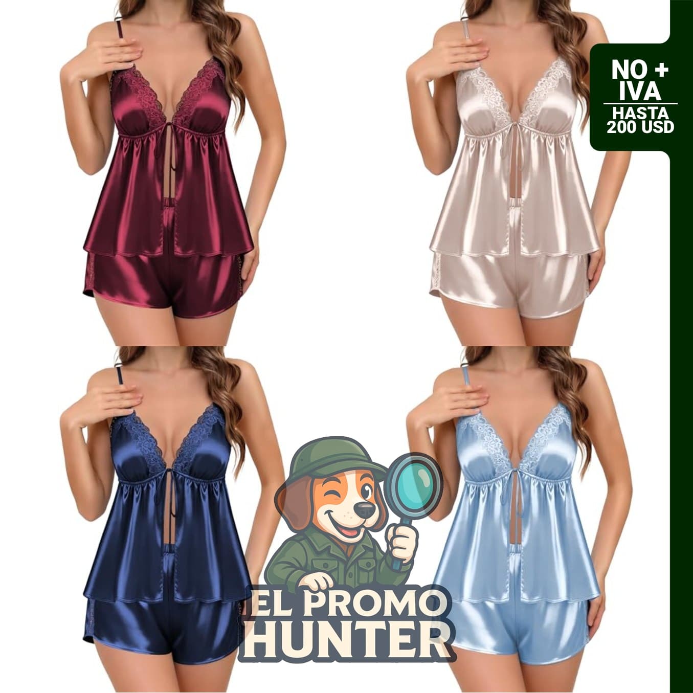 Conjunto de pijama de encaje y satén para mujer, incluye camisola y pantalones cortos, tallas S-XXL.