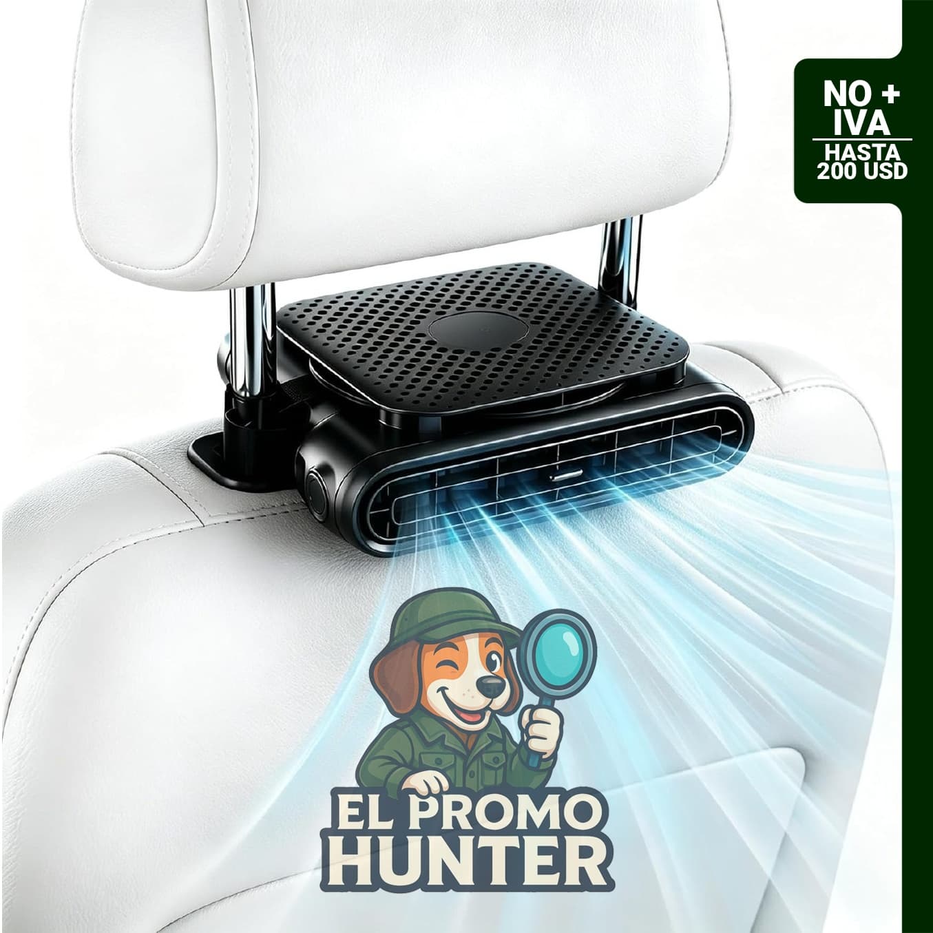 Ventilador de asiento de automóvil USB con doble salida y 3 velocidades ajustables.
