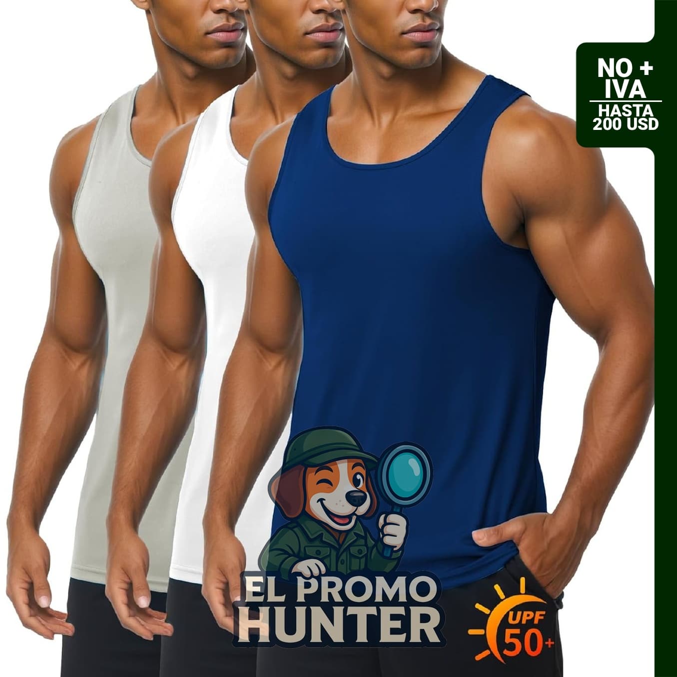 Paquete de 3 camisetas sin mangas para hombre, UPF 50+, de secado rápido y transpirable.