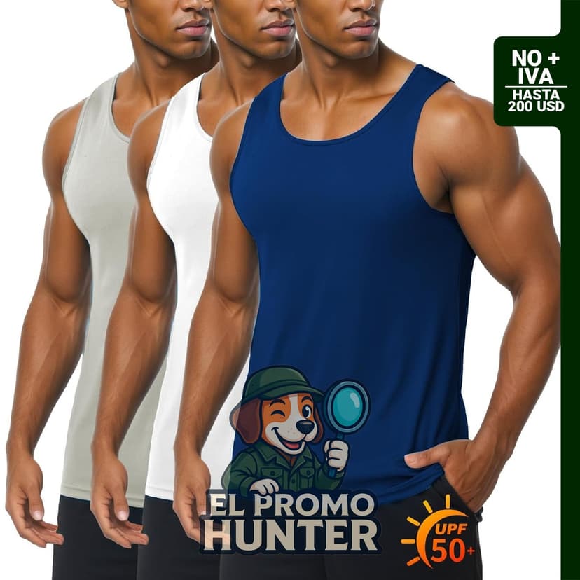 Paquete de 3 camisetas sin mangas para hombre, UPF 50+, de secado rápido y transpirable.