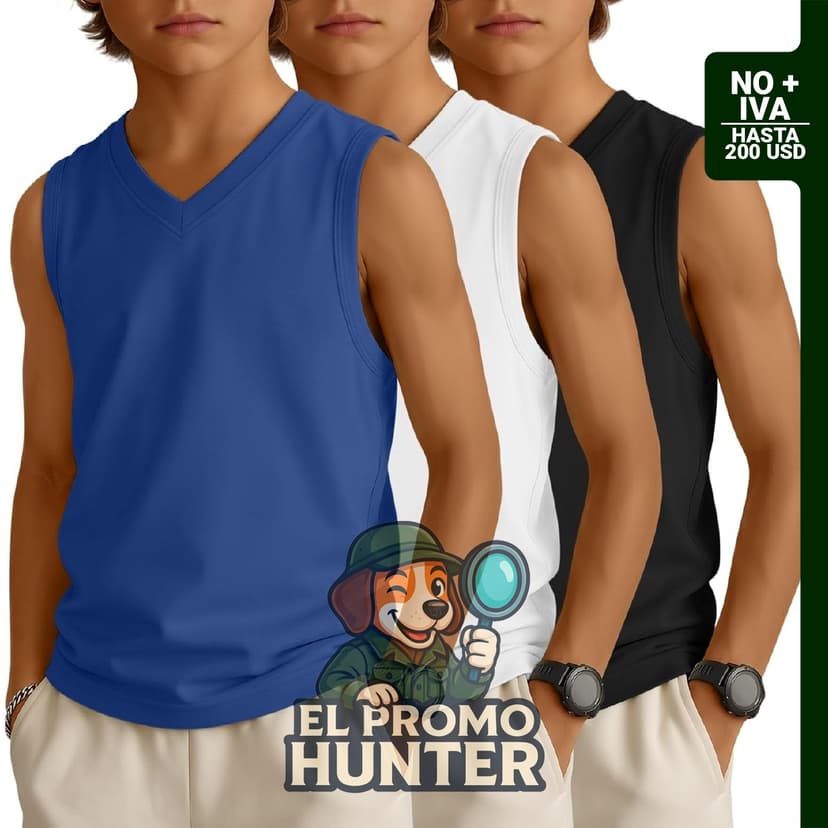 Paquete de 3 camisetas sin mangas para niños, cuello en V, tallas de 5 a 14 años.