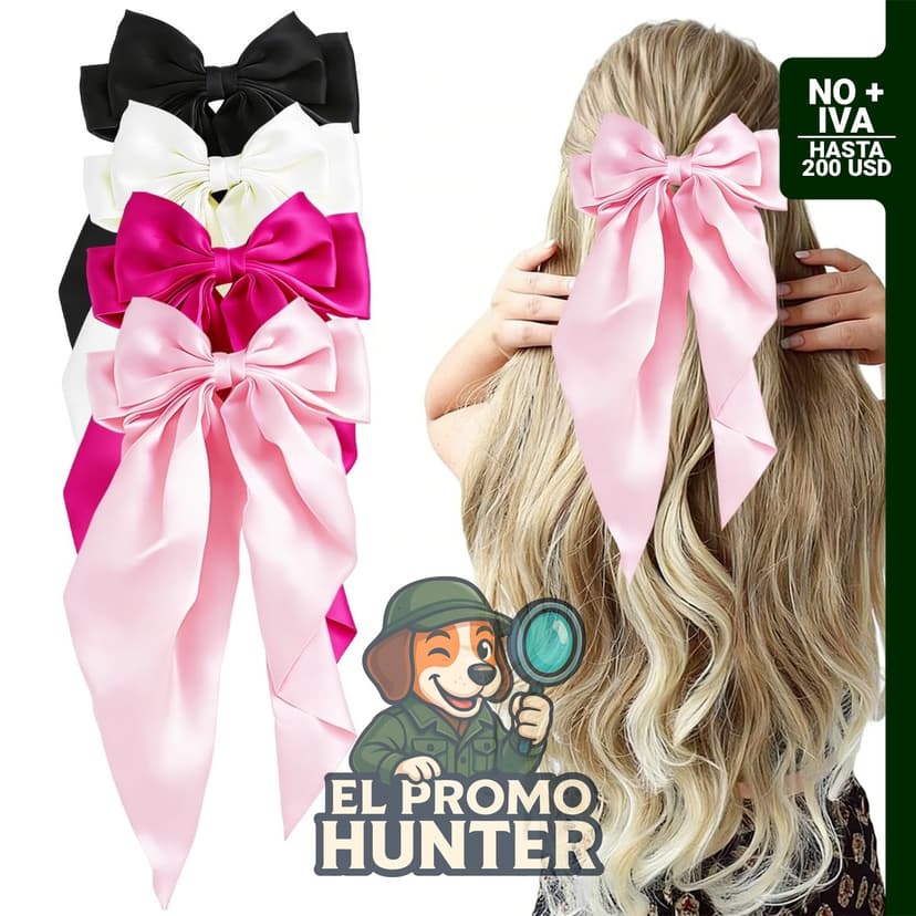 Lazos de satén para el cabello con clip, paquete de 4 unidades en colores rosa, negro, rojo y blanco.