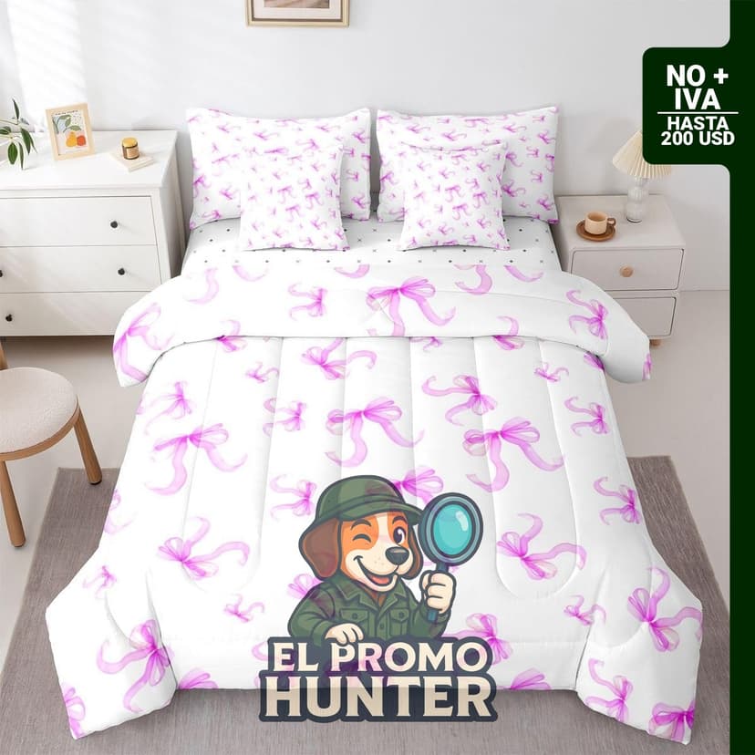 Juego de cama individual de 7 piezas con edredón y sábanas.