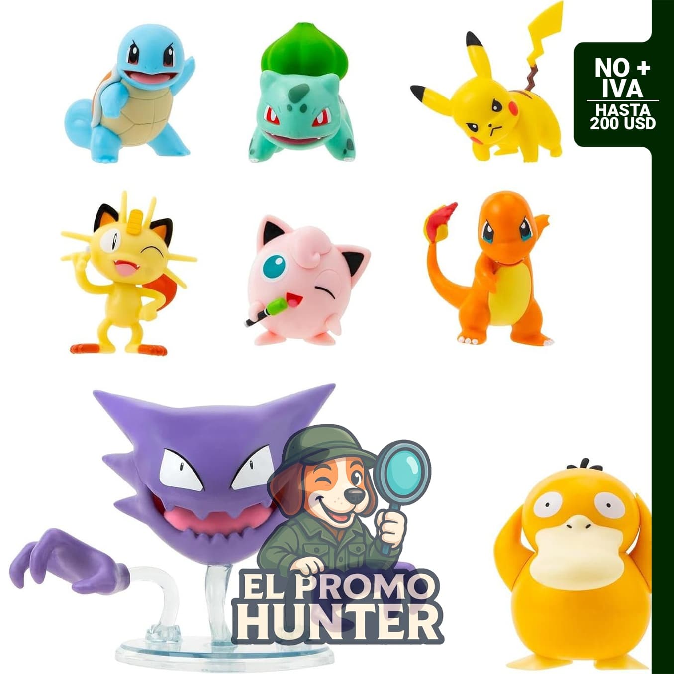 Paquete de 8 figuras de batalla de Pokémon, incluye 6 figuras de 5 cm y 2 figuras de 7.6 cm, Pikachu incluido.