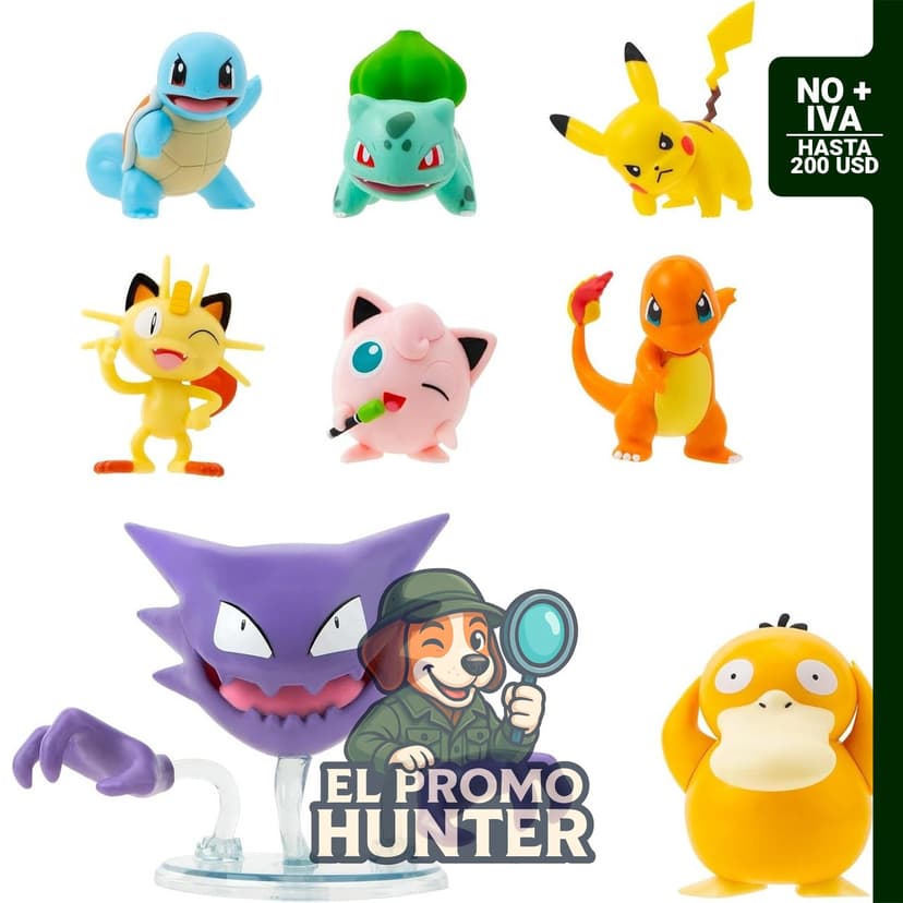 Paquete de 8 figuras de batalla de Pokémon, incluye 6 figuras de 5 cm y 2 figuras de 7.6 cm, Pikachu incluido.