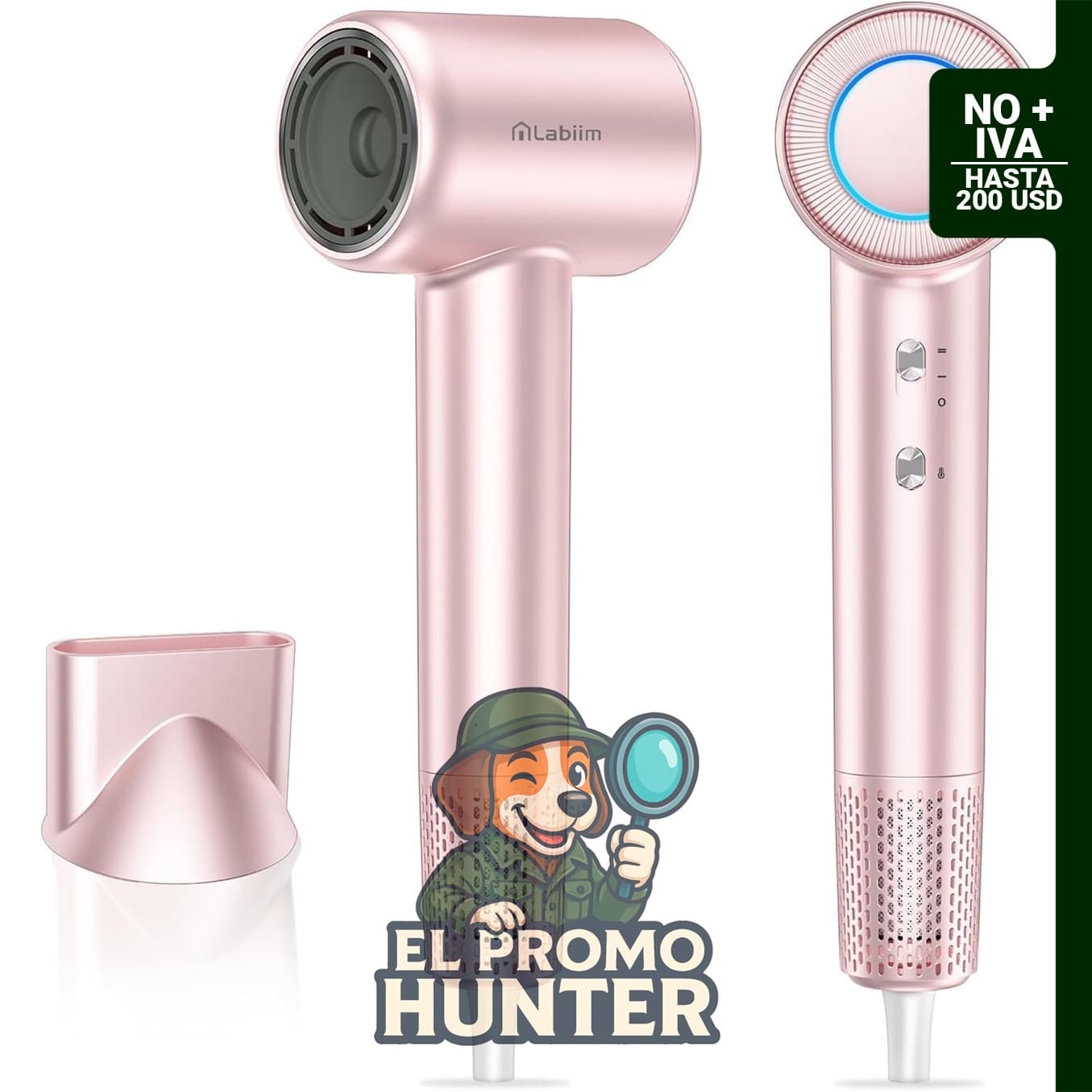 Secador de pelo iónico compacto con motor sin escobillas y control térmico, diseñado para un secado rápido y silencioso.