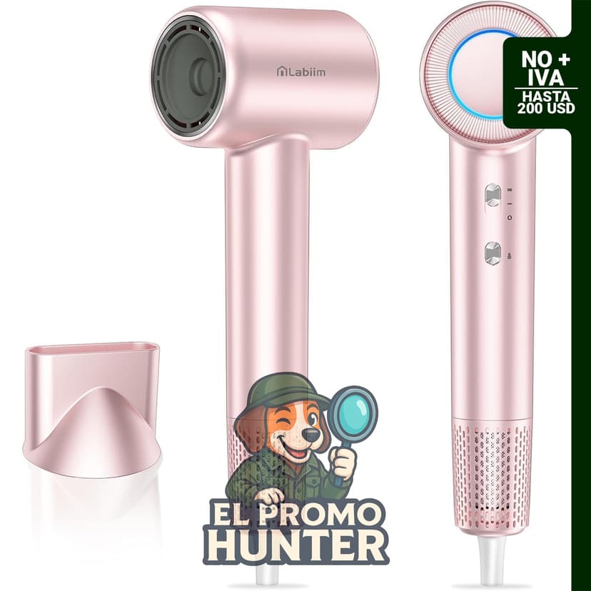 Secador de pelo iónico compacto con motor sin escobillas y control térmico, diseñado para un secado rápido y silencioso.