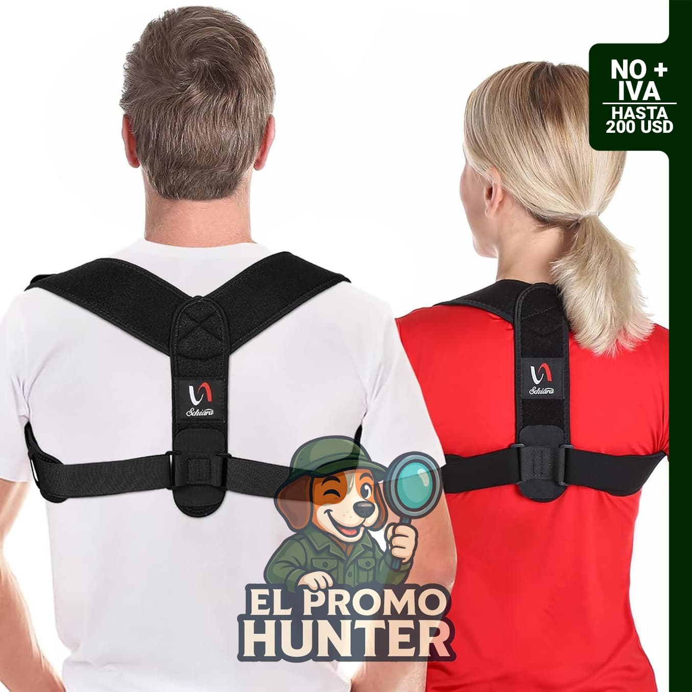 Corrector de postura ajustable para espalda, hombros y cuello.