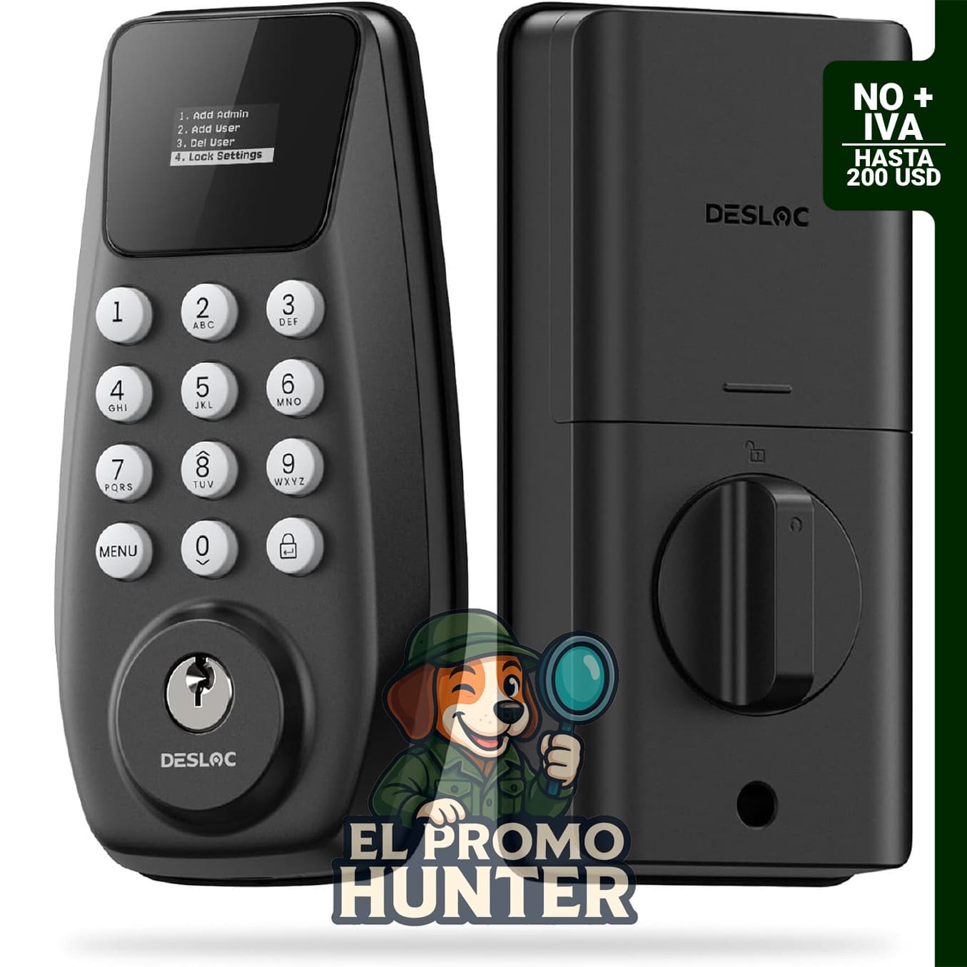 Cerradura de puerta de entrada sin llave DESLOC C100, con pantalla visual y bloqueo automático.