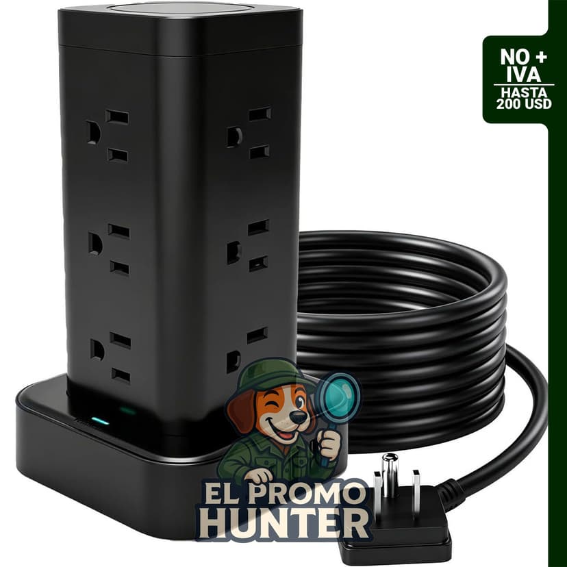 Torre de regleta de alimentación con 16 salidas, 12 de CA y 2 puertos USB-C y 2 USB-A, cable de 15 pies.
