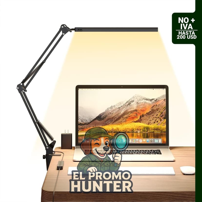 Lámpara de escritorio LED TROPICALTREE con abrazadera, 5 modos de luz y apagado automático, 14W, 5000K.