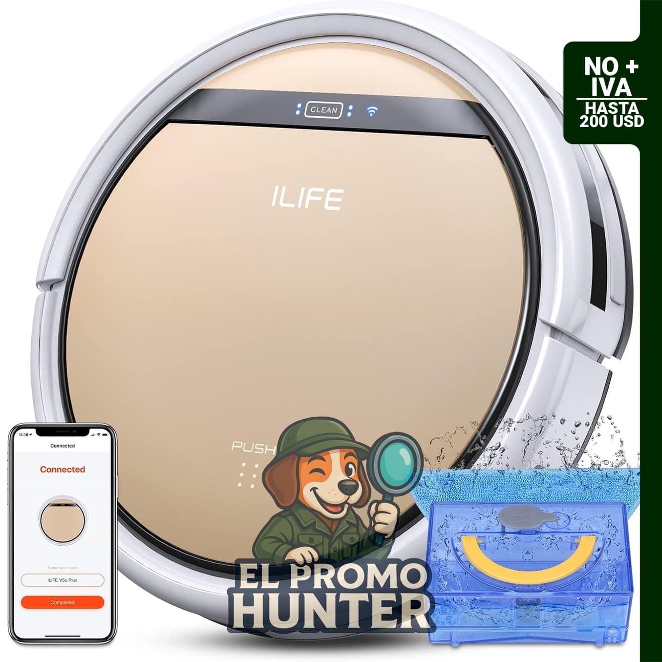 Robot aspirador y trapeador ILIFE V5s Plus, control remoto y por app, carga automática, diseño delgado y silencioso.