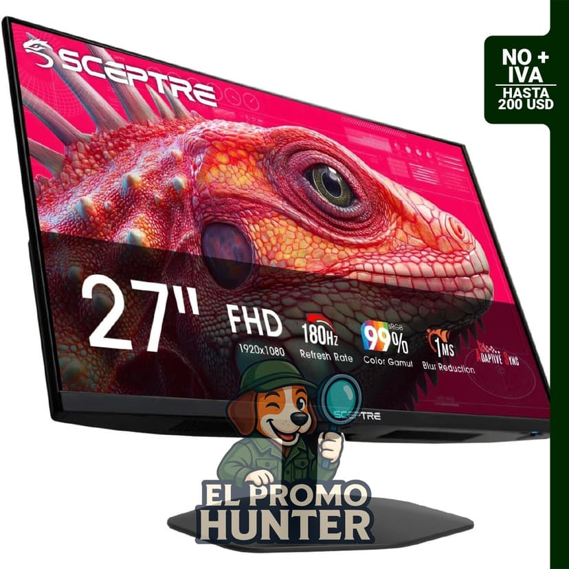 Monitor Sceptre de 27 pulgadas, 180Hz, con 2 puertos DisplayPort y 2 puertos HDMI, altavoces integrados.