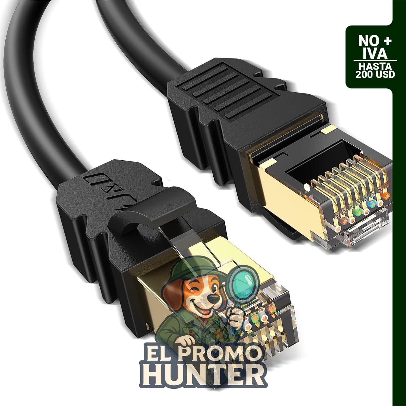 Cable Ethernet J&D Cat 8, 40 Gbps, 2000 MHz, 26 AWG, conector RJ45 chapado en oro, S/FTP, 1.5 pies (46 cm).