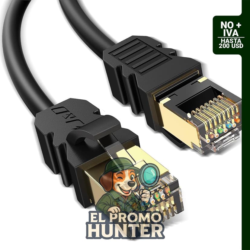 Cable Ethernet J&D Cat 8, 40 Gbps, 2000 MHz, 26 AWG, conector RJ45 chapado en oro, S/FTP, 1.5 pies (46 cm).
