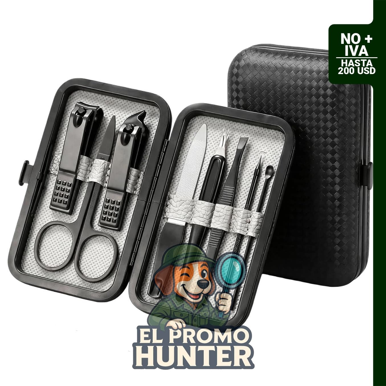 Juego de cortaúñas de 8 piezas con estuche de viaje para manicura y pedicura.