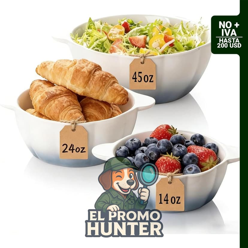 Cuencos de cerámica para sopa de 414, 710 y 1,327 ml, aptos para horno, con asas para servir.