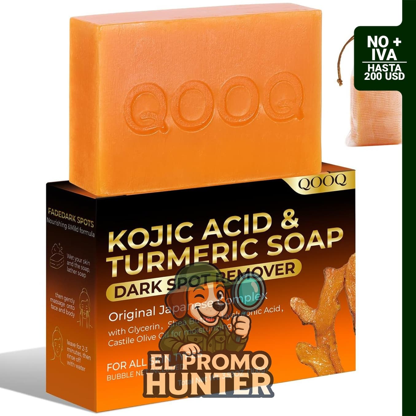 Jabón de cúrcuma y ácido kójico para limpieza facial, 100 g.