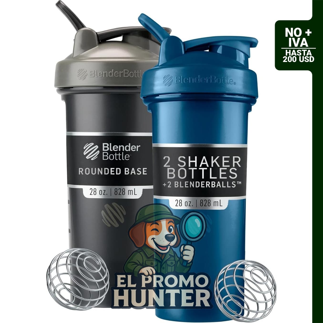 BlenderBottle Classic V2, botella mezcladora de 828 ml (28 oz), paquete de 2, color negro y azul marino.