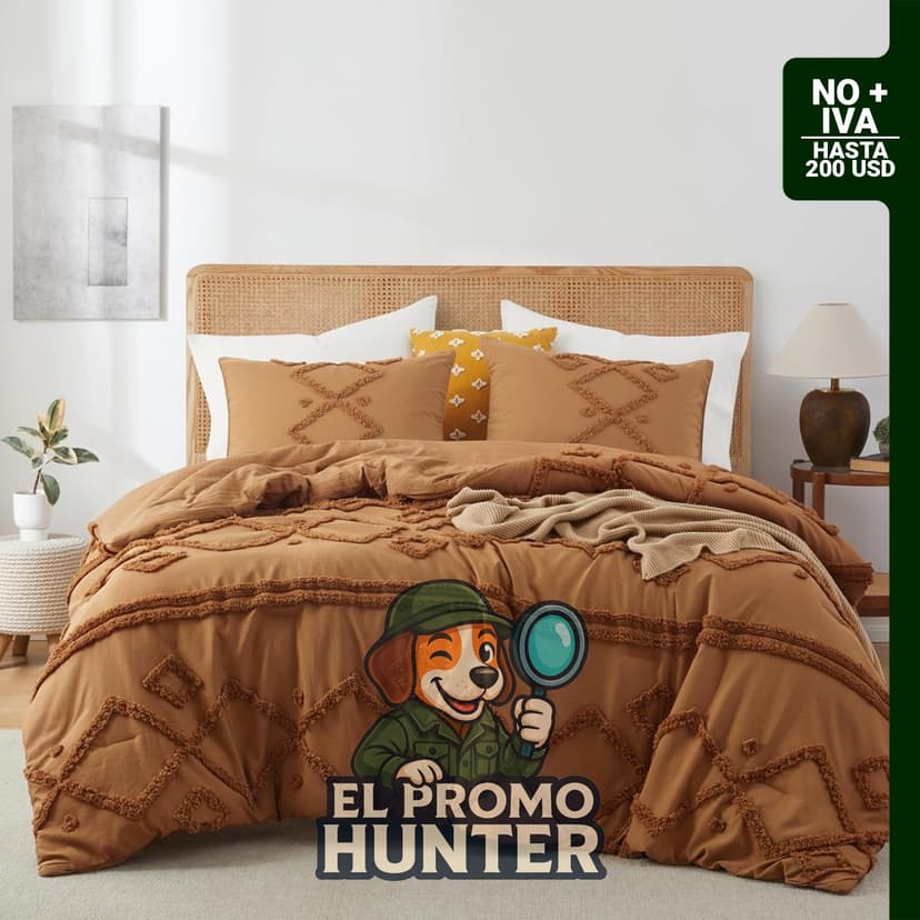 Juego de edredón Queen de 3 piezas, incluye edredón y 2 fundas de almohada, diseño geométrico en terracota.