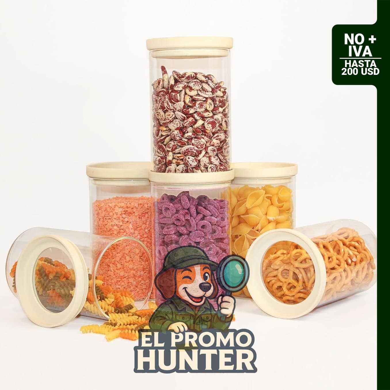 Tarro de almacenamiento de alimentos de vidrio con tapa hermética, juego de recipientes para cocina.