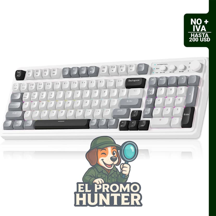 Teclado inalámbrico AULA 99, con conectividad Bluetooth 5.0, 2.4GHz y USB-C, incluye teclado numérico y perilla multimedia.
