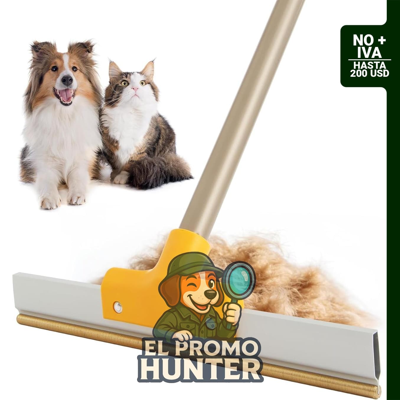 Rastrillo reutilizable para eliminar pelo de mascotas, mango telescópico de 138 cm.