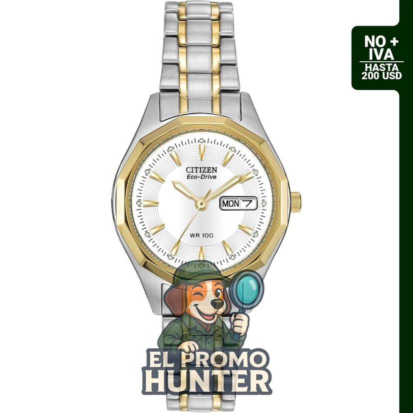 Reloj clásico de mujer Citizen Eco-Drive Dress en acero inoxidable bicolor con esfera blanca (Modelo: EW3144-51A)
