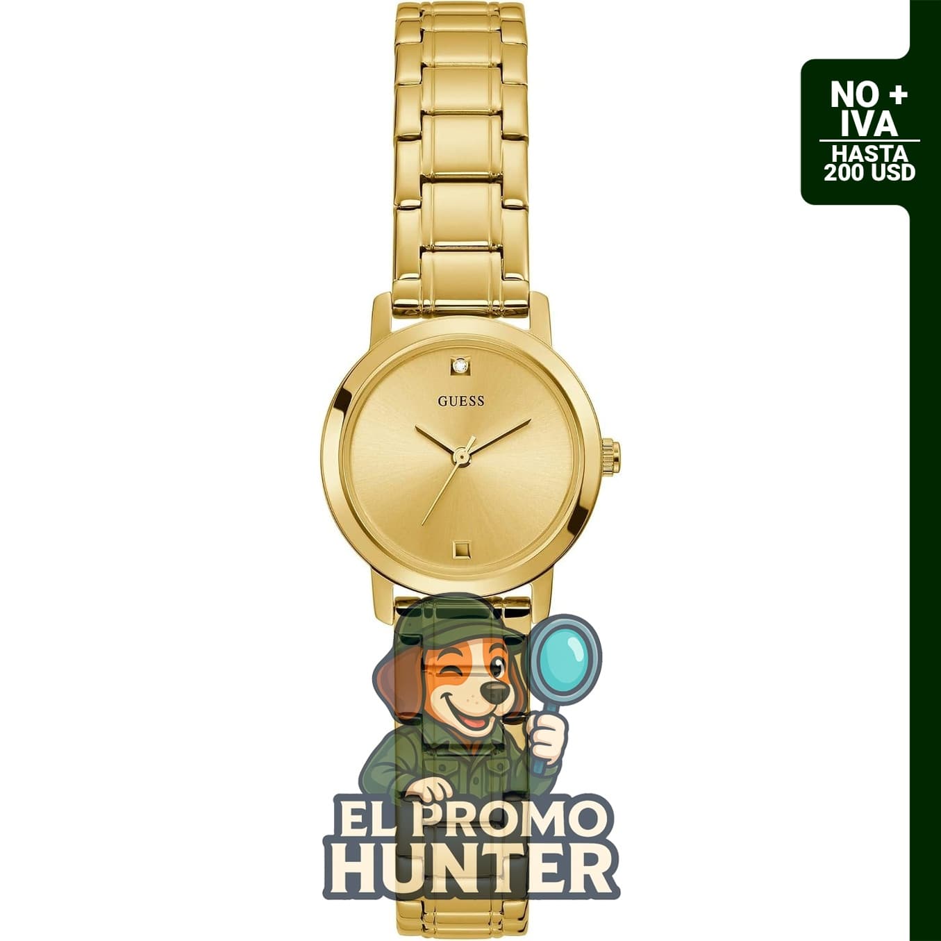 Reloj analógico de diamantes en tono dorado de GUESS.