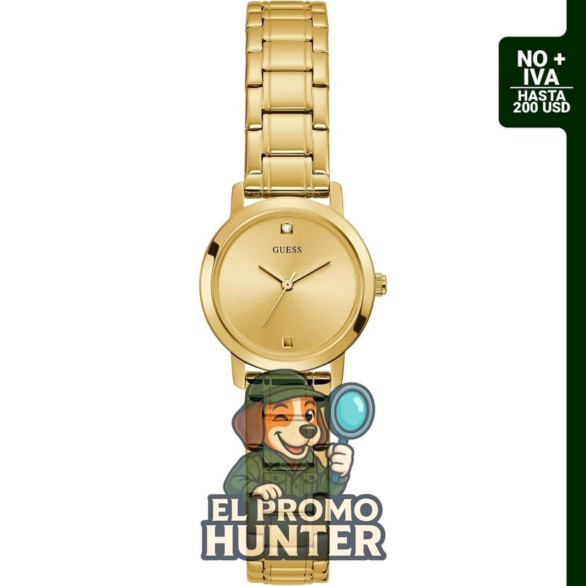 Reloj analógico de diamantes en tono dorado de GUESS.