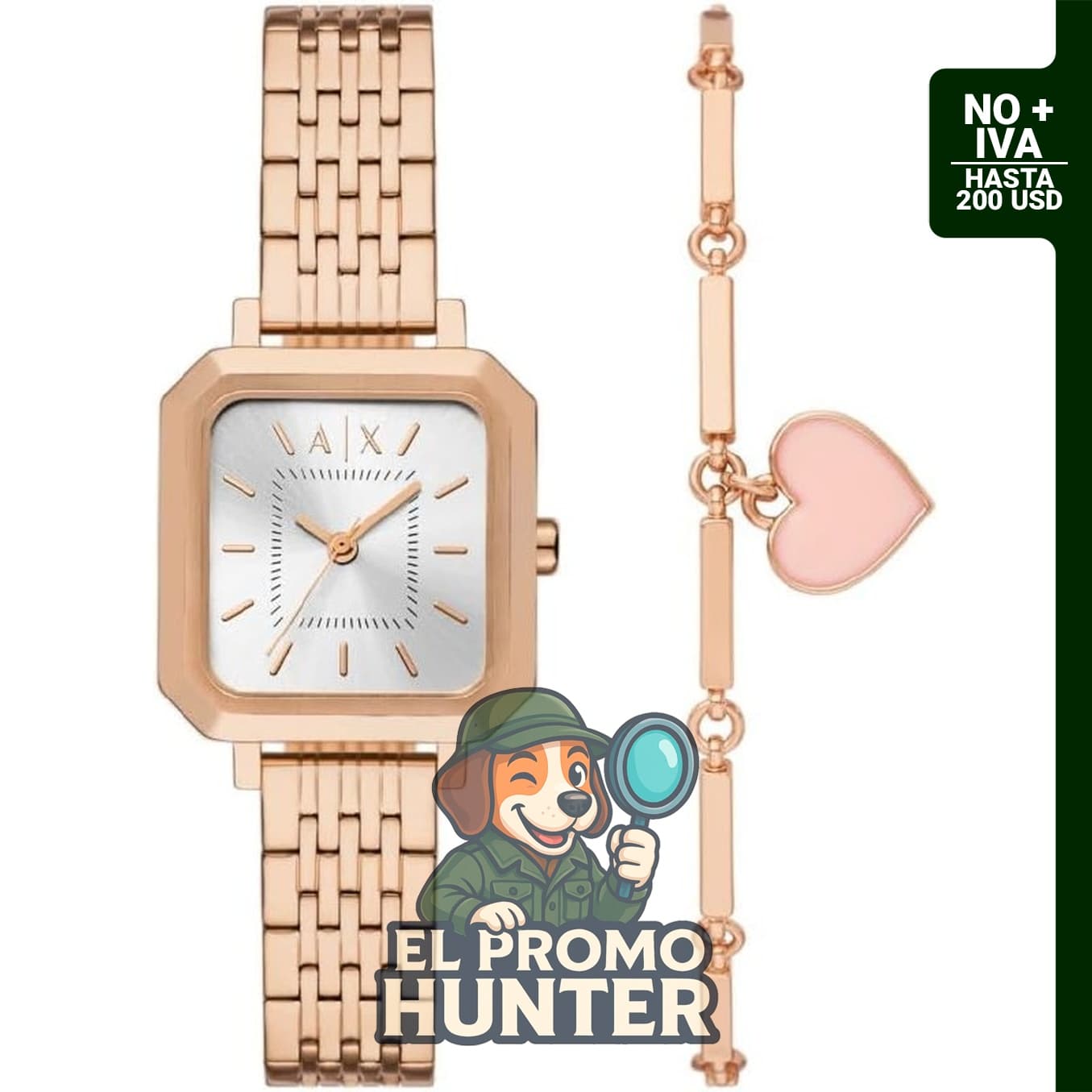 Reloj cuadrado de acero inoxidable con tres manecillas para mujer.