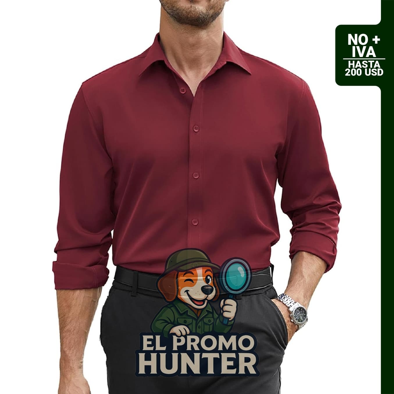 Camisa de vestir elástica para hombre, de manga larga, con botones y ajuste regular.