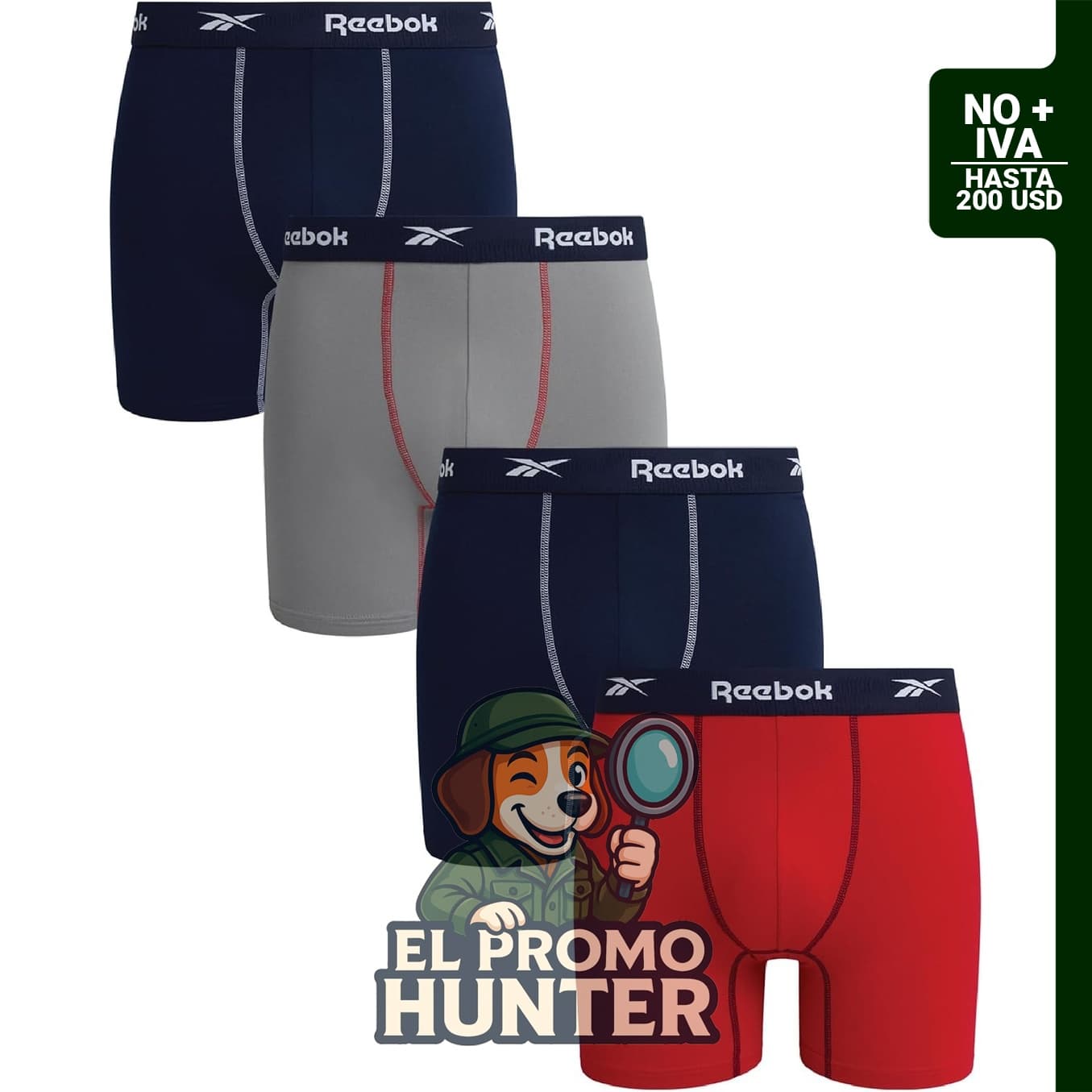 Calzoncillos tipo bóxer Reebok para hombre, paquete de 4 unidades, 15 cm de entrepierna, tejido elástico suave.