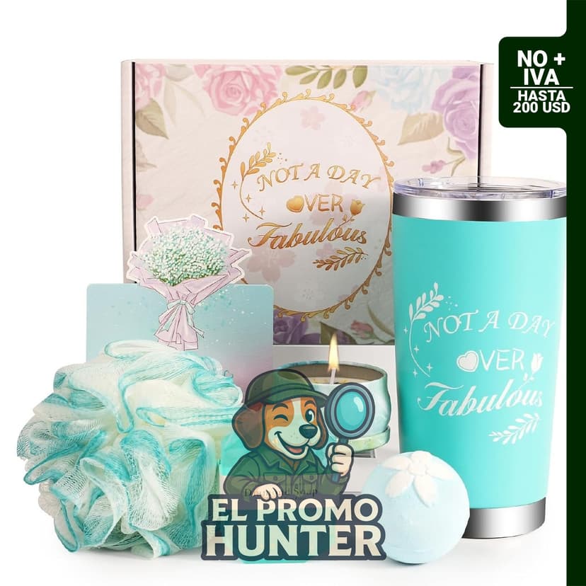 Set de spa y autocuidado para mujer con taza azul, incluye productos para el cuidado del cuerpo.