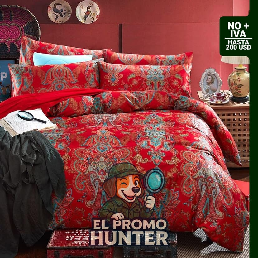 Juego de edredón de microfibra con estampado de cachemira roja, incluye 1 edredón y 2 fundas de almohada.