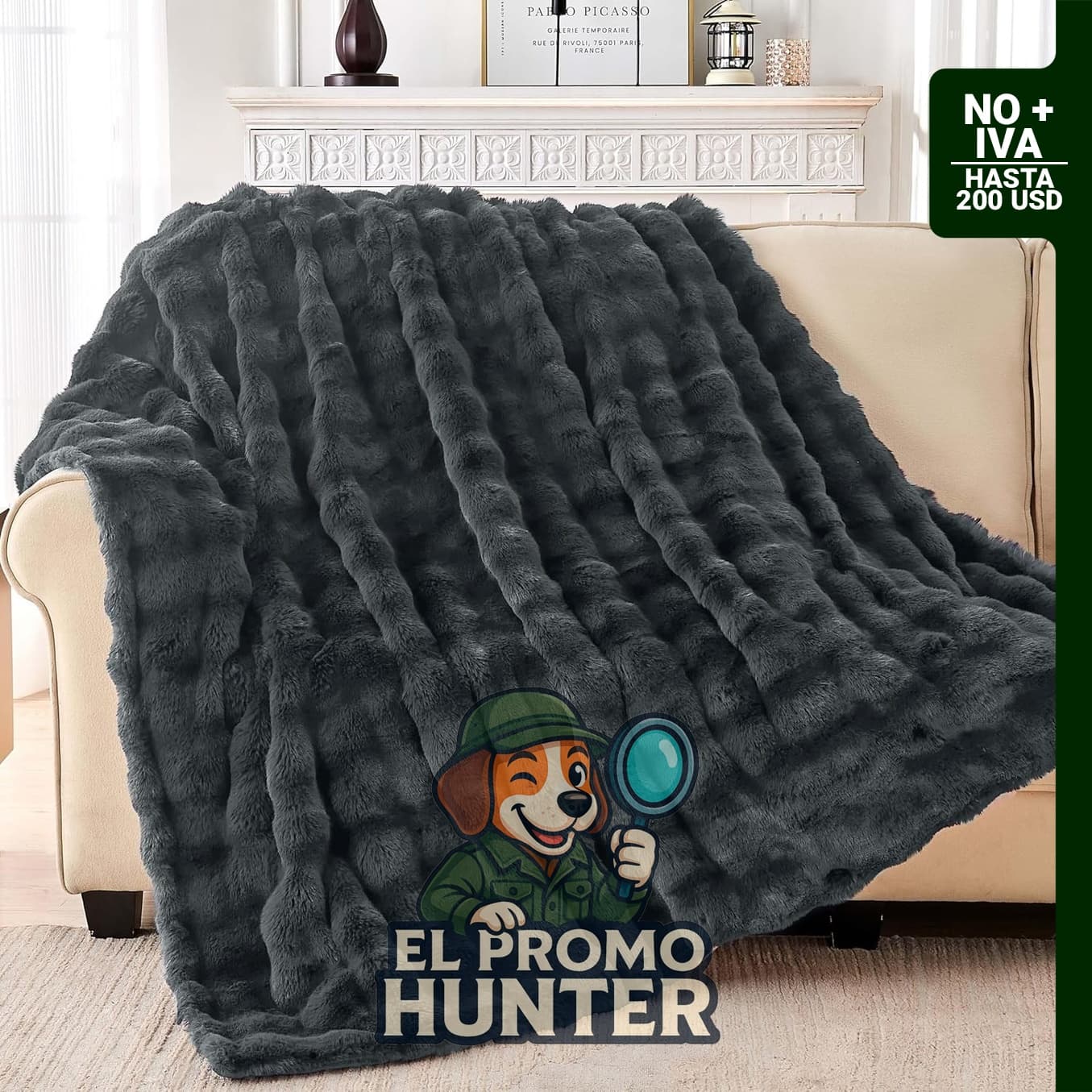 Manta de piel sintética de conejo, suave y esponjosa, ideal para cama o sofá.