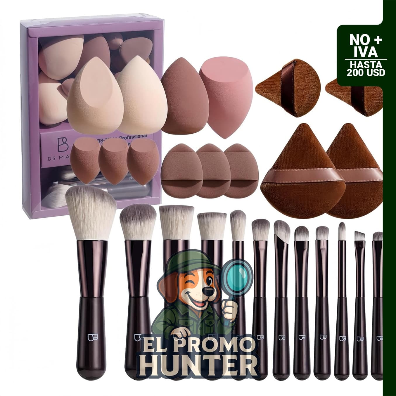 Juego de brochas y esponjas de maquillaje de viaje, 26 piezas, incluye cepillo de base y esponjas.