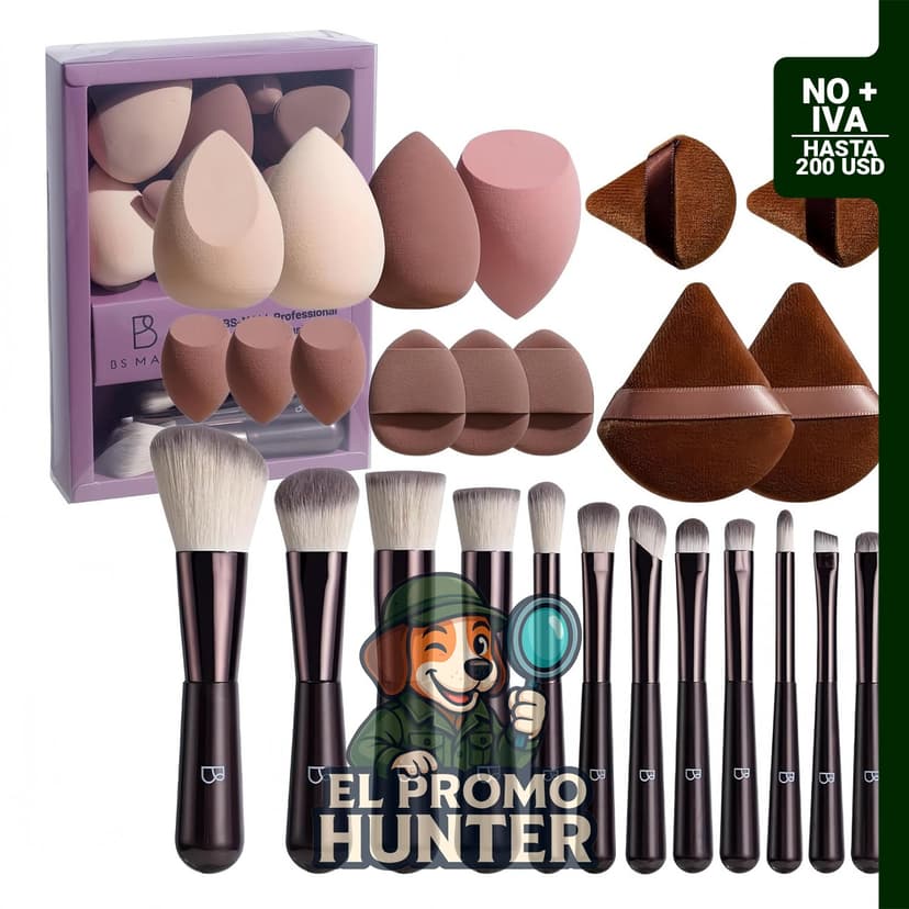 Juego de brochas y esponjas de maquillaje de viaje, 26 piezas, incluye cepillo de base y esponjas.