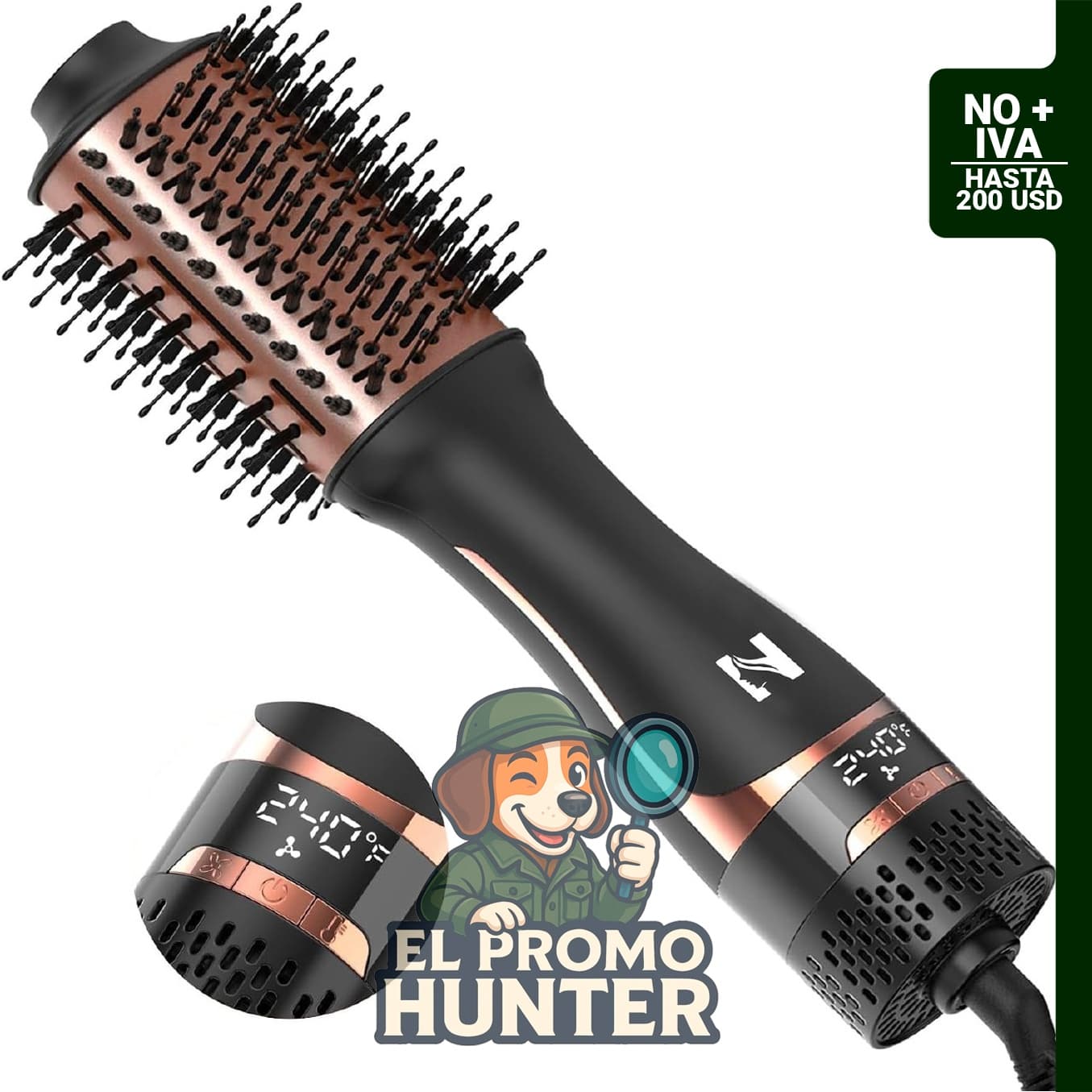 Cepillo secador de pelo de un solo paso con pantalla de visualización, barril ovalado de cerámica y tecnología de iones negativos.