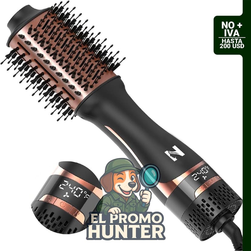 Cepillo secador de pelo de un solo paso con pantalla de visualización, barril ovalado de cerámica y tecnología de iones negativos.
