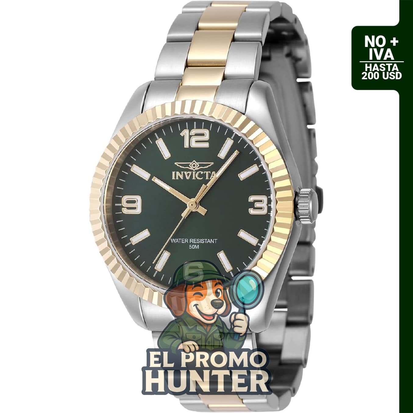 Reloj de cuarzo Invicta para mujer con esfera verde y 3 manecillas.