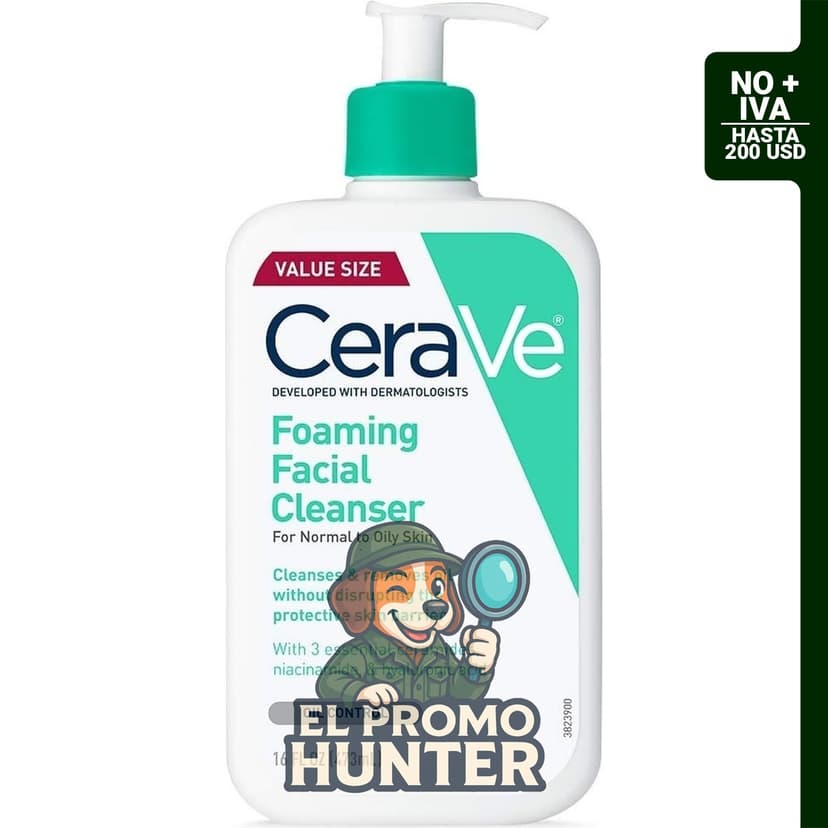 Limpiador facial espumoso CeraVe de 16 fl oz (473 ml) para piel grasa, con ácido hialurónico y niacinamida.