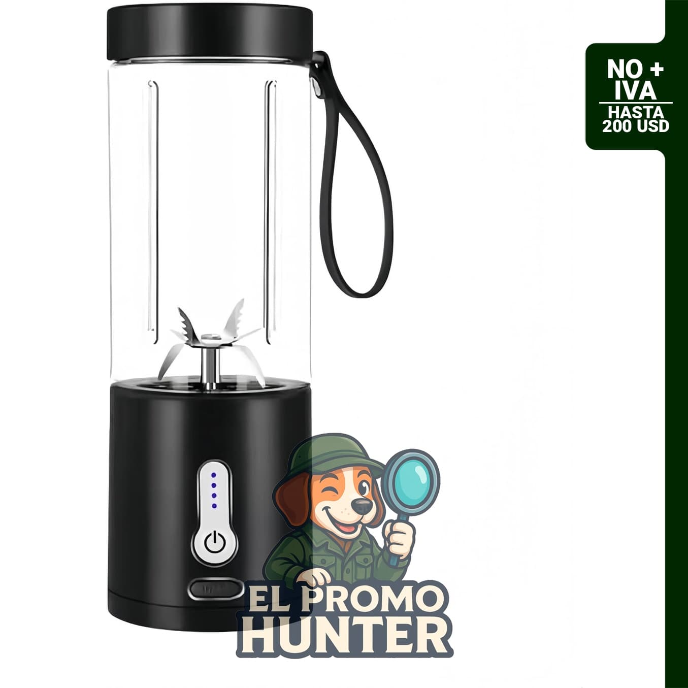 Licuadora portátil de 530 ml, recargable por USB tipo C, para batidos y mezclas de frutas.