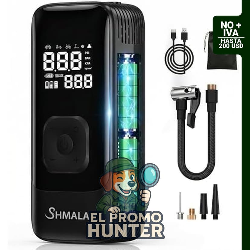 Compresor de aire portátil inalámbrico con indicador digital y luz LED, apto para neumáticos de automóvil, motocicleta y bicicleta.