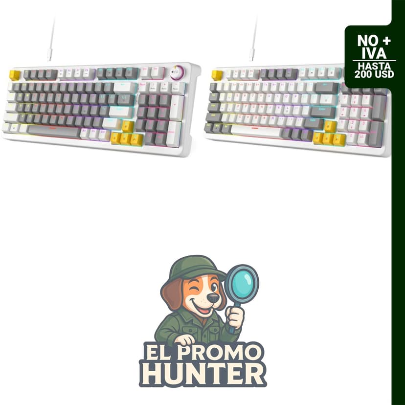 Teclado mecánico AK96, 96 teclas, retroiluminación LED, sonido clicky, USB con control de volumen.