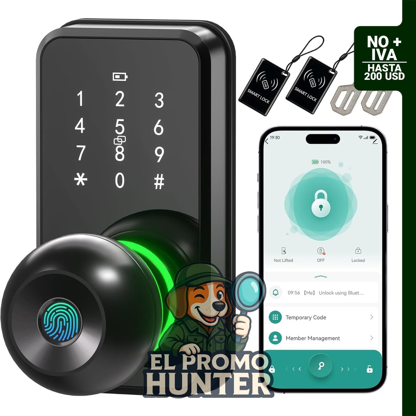 Cerradura de puerta inteligente LinkThai con huella dactilar y teclado táctil, compatible con control remoto por app.